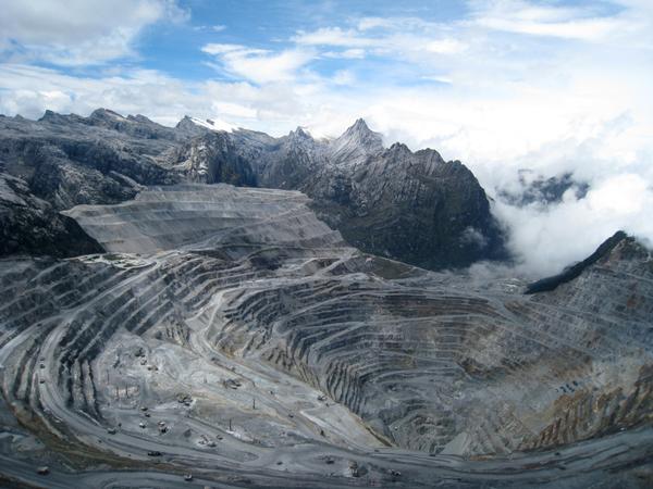 Grasberg Mine with glaciers shown
